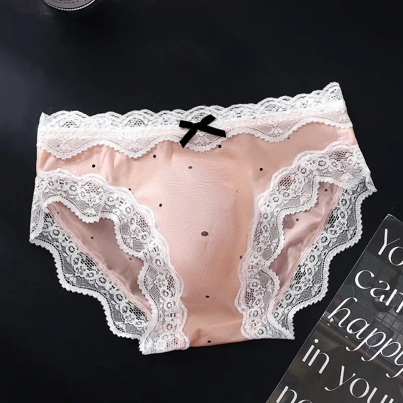 Sexiga byxor för män Spetskant Polka Dot Underkläder Ice Silk Sissy Trosor U Convex Pouch Kalsonger Seamless Se Through Underkläder — image 7