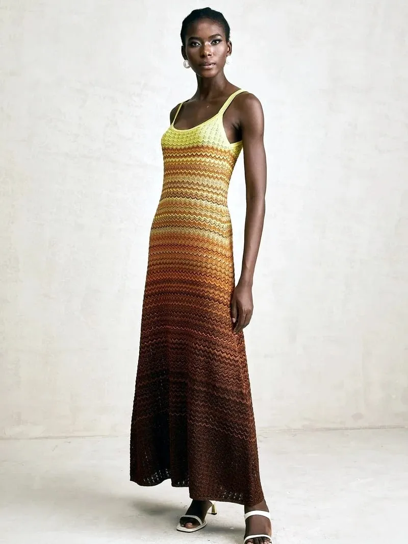 Marca de luxo design feminino elegante boho africano lantejoulas douradas maxi sem mangas festa à noite vestido férias malha senhora roupas — image 4