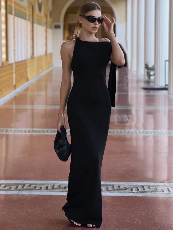 Hugcitar moda solido o collo senza maniche patchwork sexy aderente maxi abito da ballo estate donna vestiti festa festival club Y2K — image 8