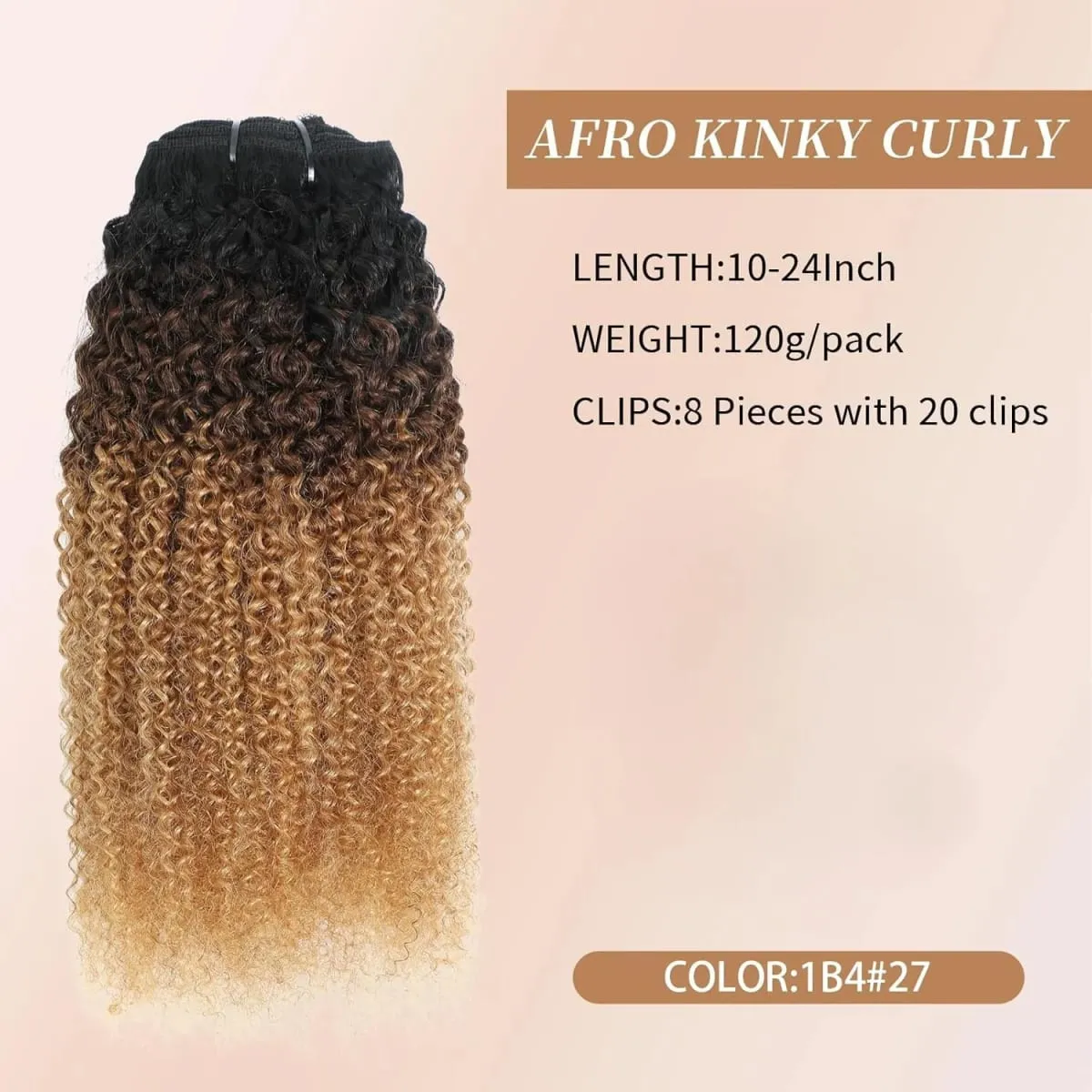Ombre T1B/4/27 Afro kinky Curly Clip in Human Hiar Extensions 120G 8Pcs/Set BrazilianVirgin Human Hair Highlight P427 Extensions — image 6