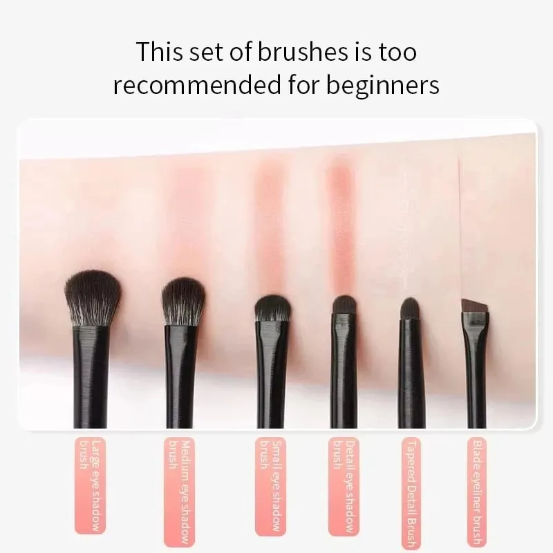6Pcs Natural Eye Makeup Brushes Set Eyeshadow Brush Eyebrow Contour Eyeliner Brush Eyes Cosmetic Blending Detail Make Up Tools — image 4