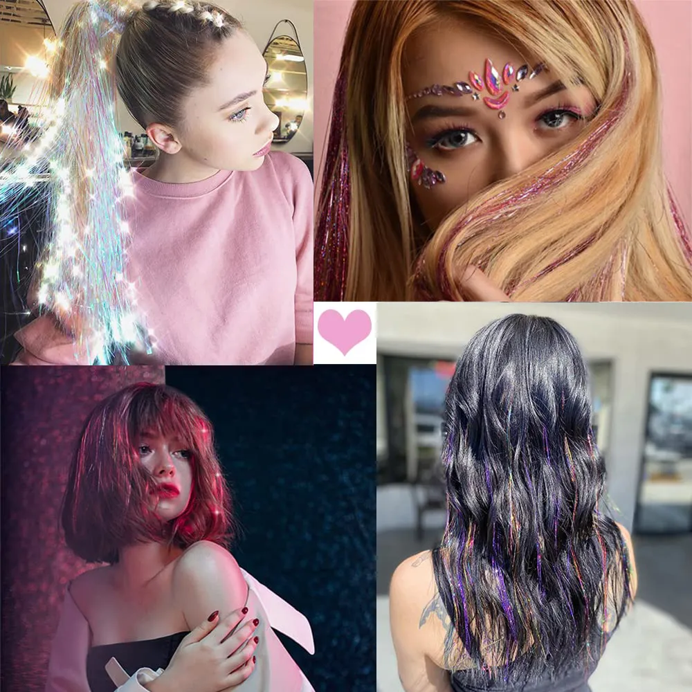 6Pcs/set Sparkle Shiny Hair Tinsel Hair Extensions Dazzles Women Hippie for Braiding Headdress Hair Braiding Tools Long 60cm — image 6