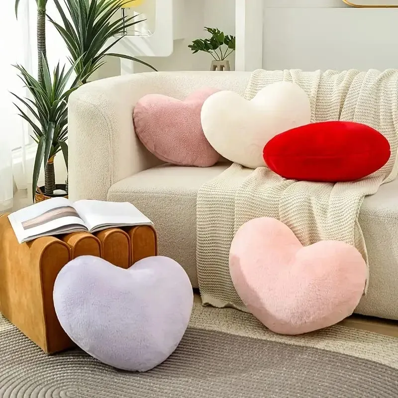 Valentine‘s Day Gift Heart Pillow Cute Fuzzy Throw Pillow for Home Decor Photo Shoot Prop Romantic Decorations Cushion — image 3