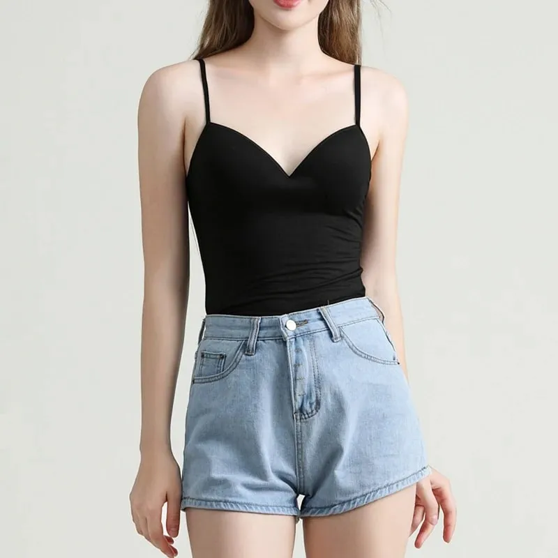 Solid Padded Bra Sexy Women Tops Camisole Top Women Vest Women Camisole with Built in Bra Cami Top Vest Tank Top — image 4