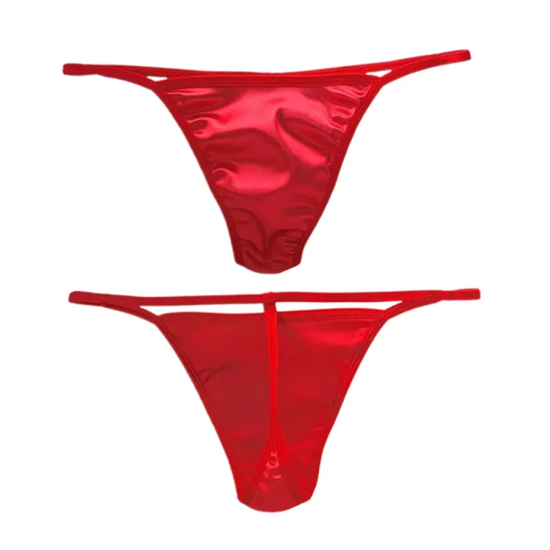 2PCS Men's T-back Thong Sexy Thin Strap Glossy Ice Silk Underwear Male U Convex Night Bikini Low Waist Plus Size Satin G-strings — image 15