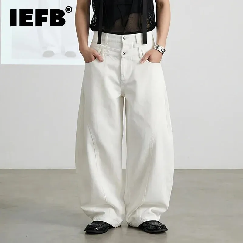 Spring American Style Double Waistband Deconstructed Men's Boot Cut White Jeans Trendy Loose Wide Leg Denim Pants 9X2187 — image 3