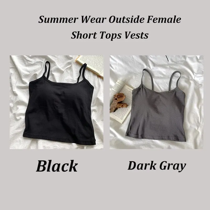 2PCS/SET Women's Basic Cotton Camisole madam Solid Color Spaghetti Straps Sleeveless Slim Vests Breathable Short Sleeveless Tops — image 11