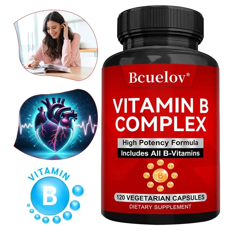 B komplex vitaminok – minden B-vitamin, beleértve a B12 B1 B2 B3 B5 B6 B7 B9 folsavat – Támogatja az egészséges energiaanyagcserét — image 1