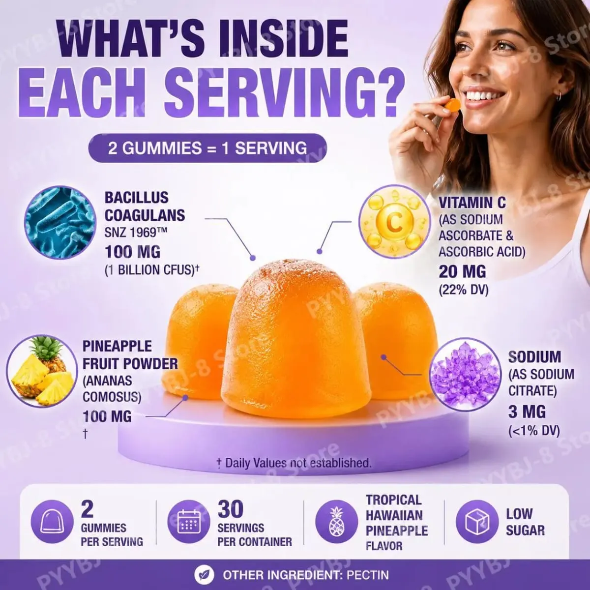 Acentiallabs Vaginal Health Gummies with Bacillus Coagulans and Vitamin C Supports Immune Defense and PH Balance 60 Gummies — image 5
