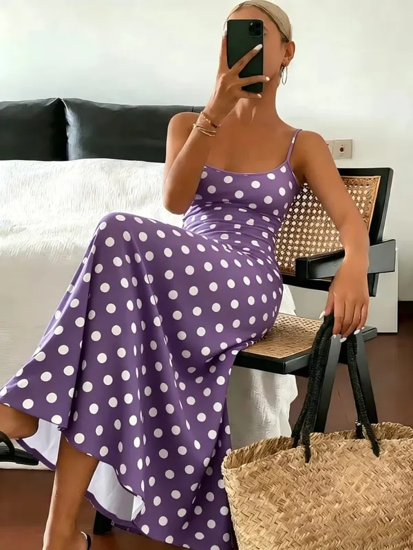 Spring/Summer New Elegant Polka Dot Print Slimming Dress Elegance Fashionable Women's Clothing Casual Midi Dress