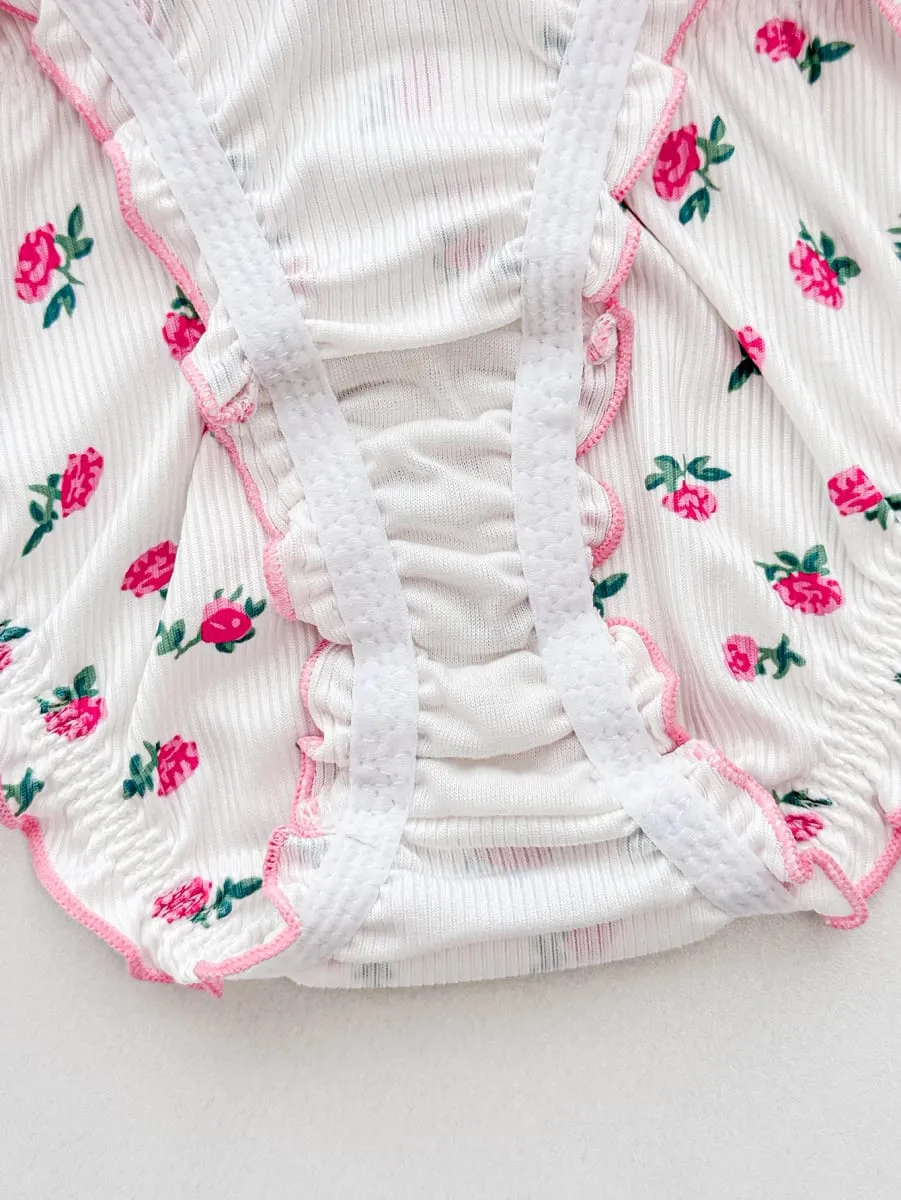 Floral a b c d cup conjunto de roupa interior feminina malha com nervuras push up sutiã diário conforto calcinha feminino babado borda lingerie conjunto — image 6