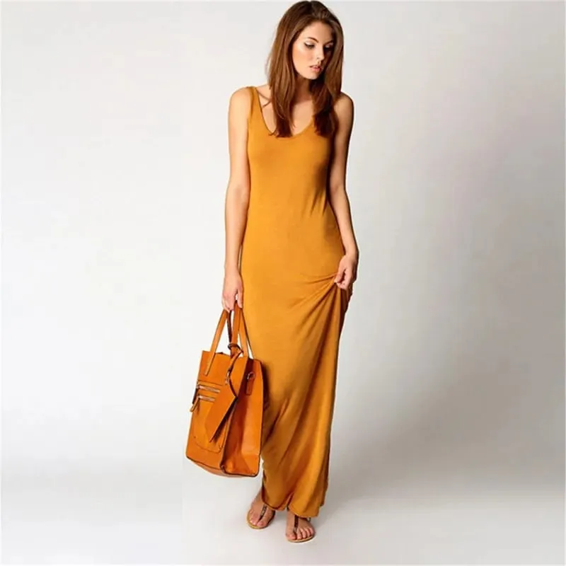 Women‘s Maxi Dress Sleeveless Bodycon Long Dress Elegant Casual Homewear Spring Summer Cool Solid-Color Dress — image 2