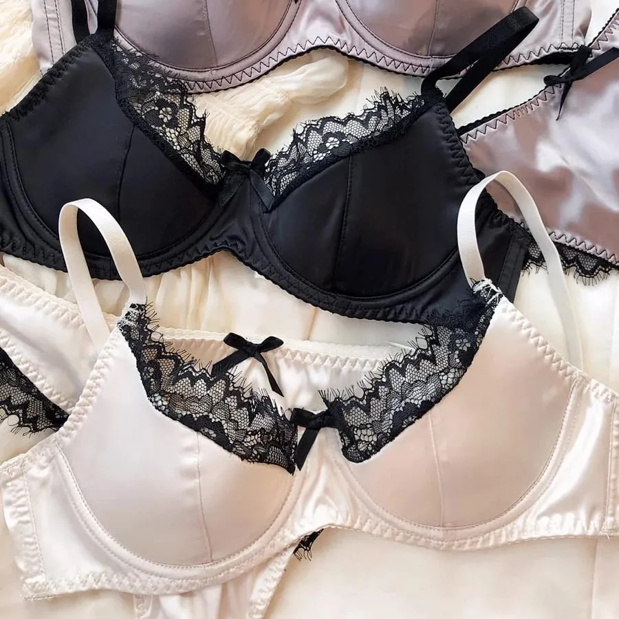 2025 Ny sexig tunn bomullsspets patchwork-bh-set kvinnor push up-samla sexiga underkläder Trosor Satin Underkläder Flickor Intimates — image 3