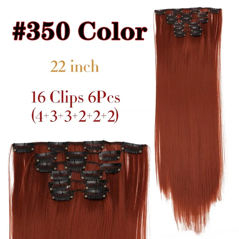 Black Clip In Extensions Straight 22" Long Synthetic Thick Clips On Hair Piece For Women 6Pcs/Set Curly Full Head Weddings Daily — image 12