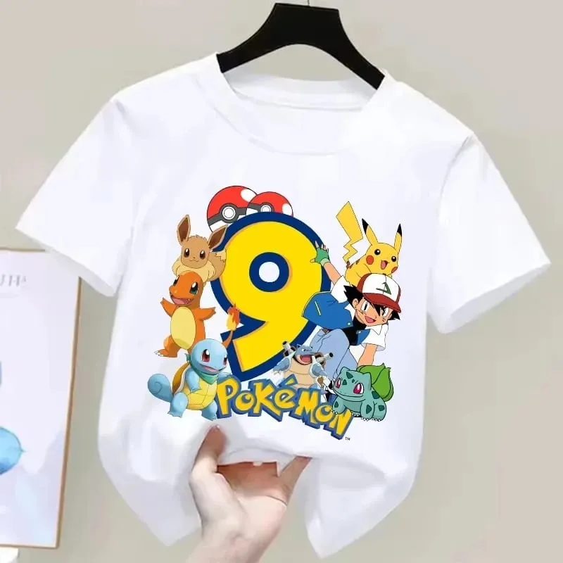 2026 Pokemons Pikachu Kids T Shirts Birthday Number 1-9 Printed T Shirt Boys Girls Summer Short Sleeves Tops Children Clothing — image 14