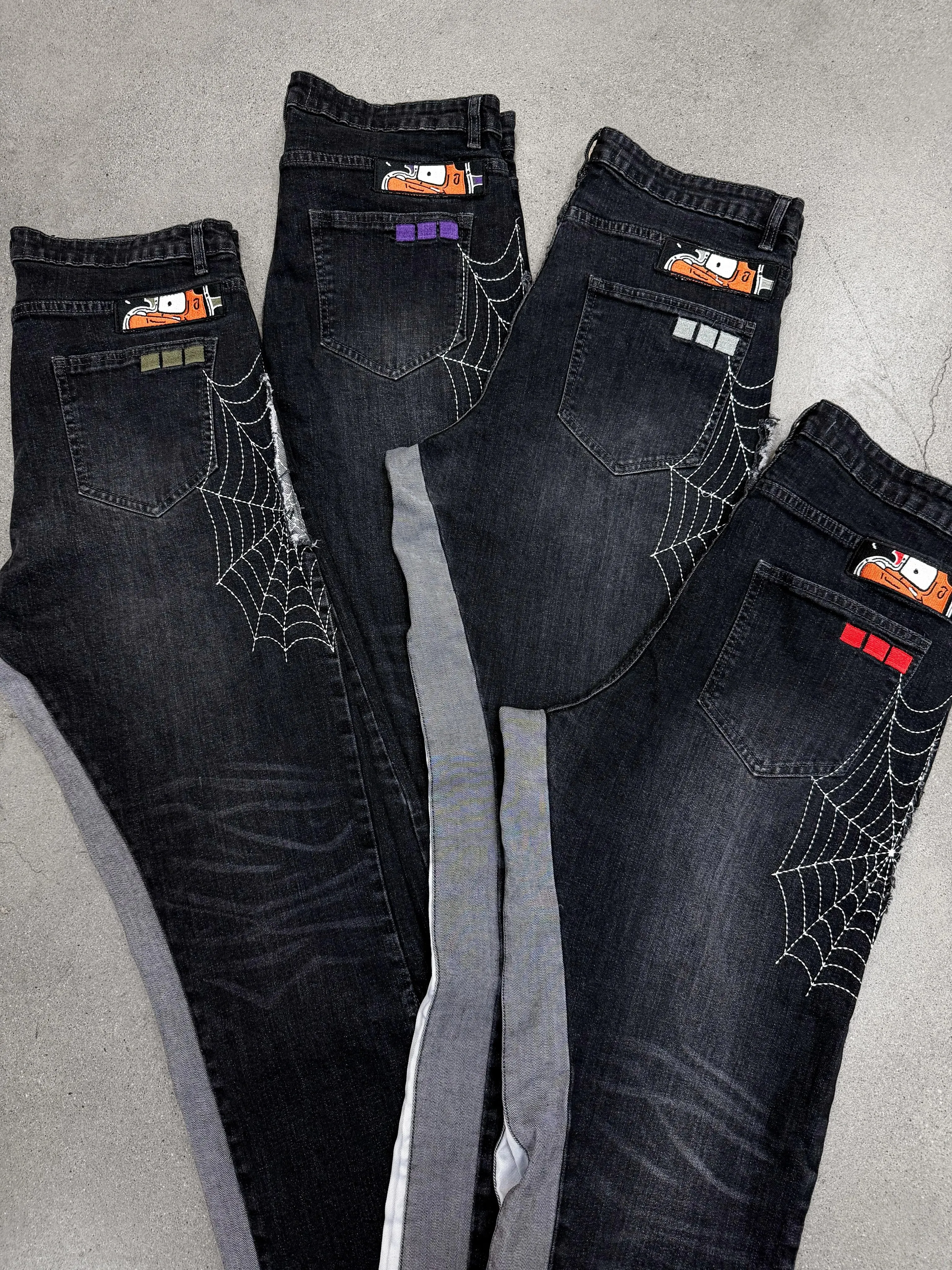 Y2k Hate Society Flared Jeans Men Retro Spider Web Embroidery Washed Jeans American Hip Hop Streetwear Unisex Bootcut Jeans — image 7