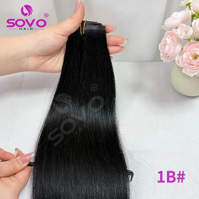 110G Tape PU Clip In Hair Premium Remy Clip In Human Hair Extensions 7pcs Clip-on Hair 14"-24" Balayage Ombre Mocha Brown Black — image 11