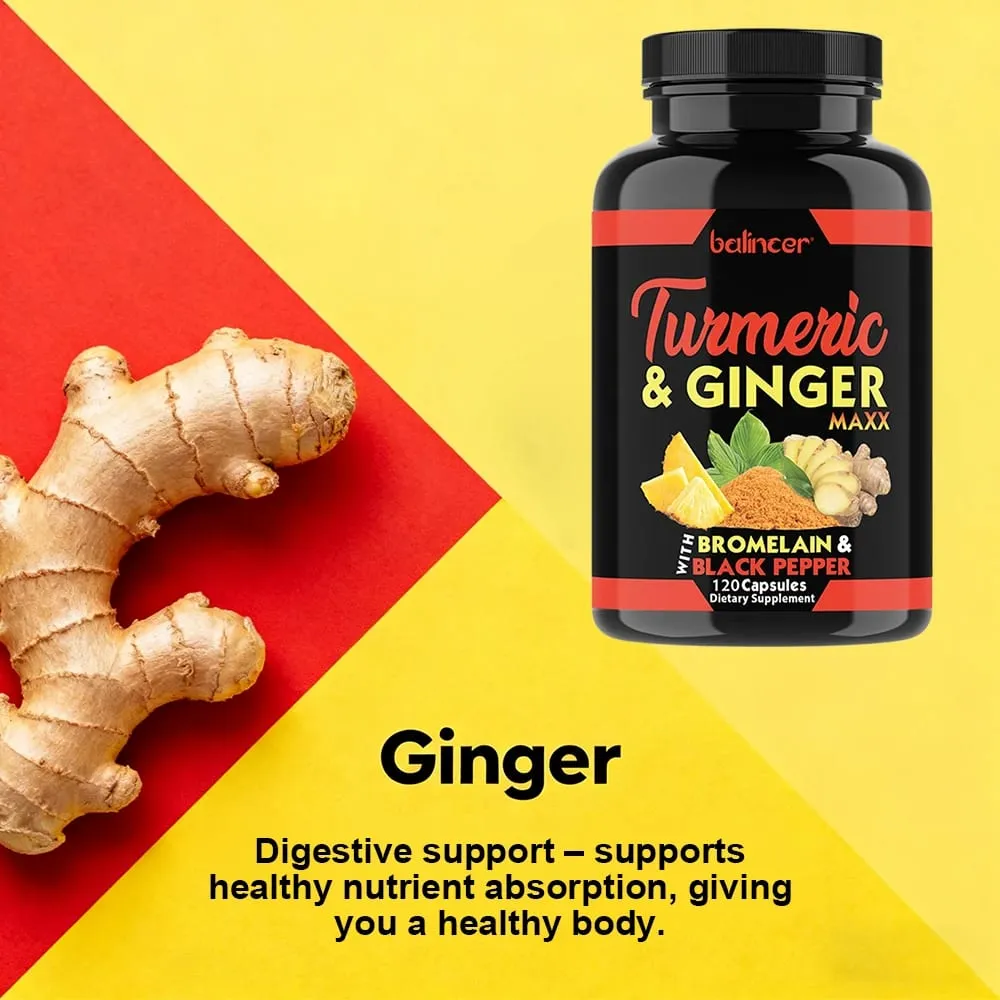 Organic Turmeric Curcumin Capsules with Ginger Support Joint Muscle Cardiovascular Cognitive Digestive & Immune Wellness