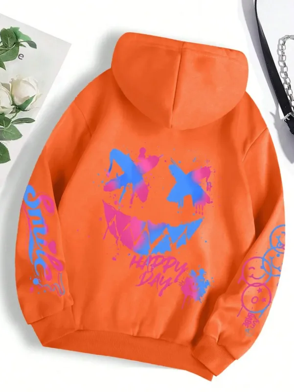 Novo outono masculino personalizado rosto sorridente impressão confortável respirável moletom com capuz ao ar livre moda de rua com capuz sweatshi — image 17