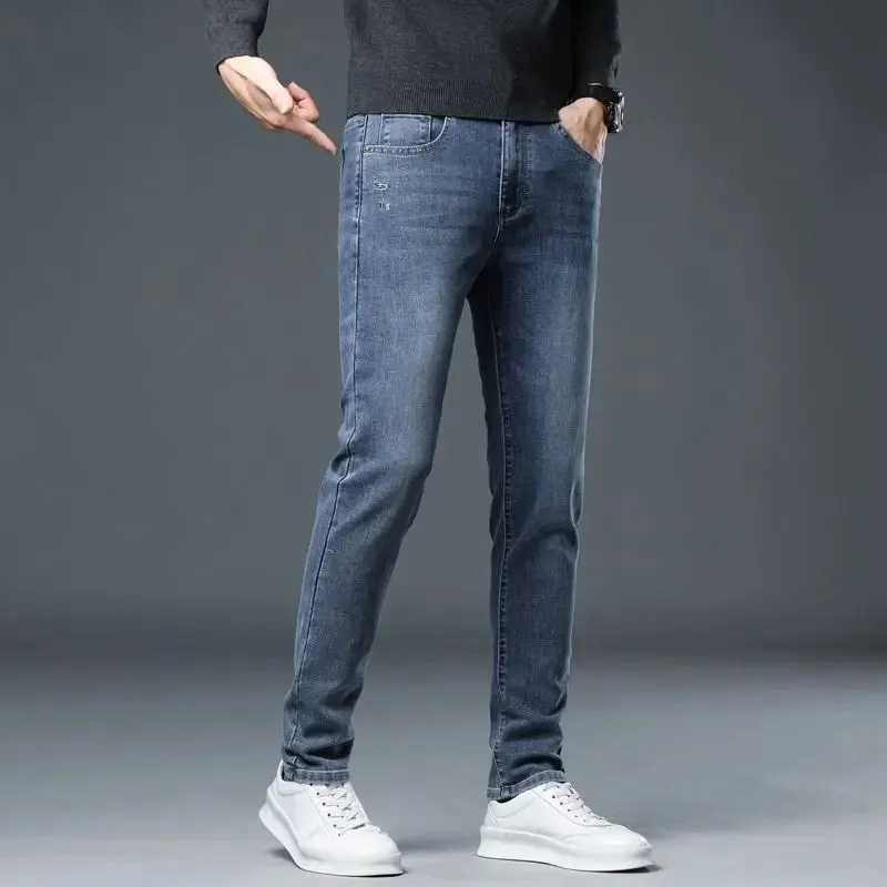 New Autumn/winter 2025 Stretch Wash Jeans for Young Men with Small Straight Elastic WaistJeans Pants Fashion Men's Trousers — image 5