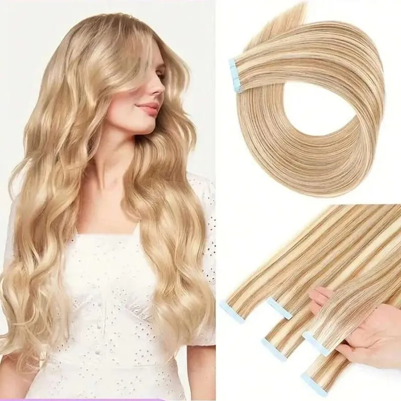 Jessie's Wig #18P613 Tape In Hair Extensions Human Hair 16-26 Inch Straight Seamless Skin Weft 20pcs 50g Tape In Hair Add Volume