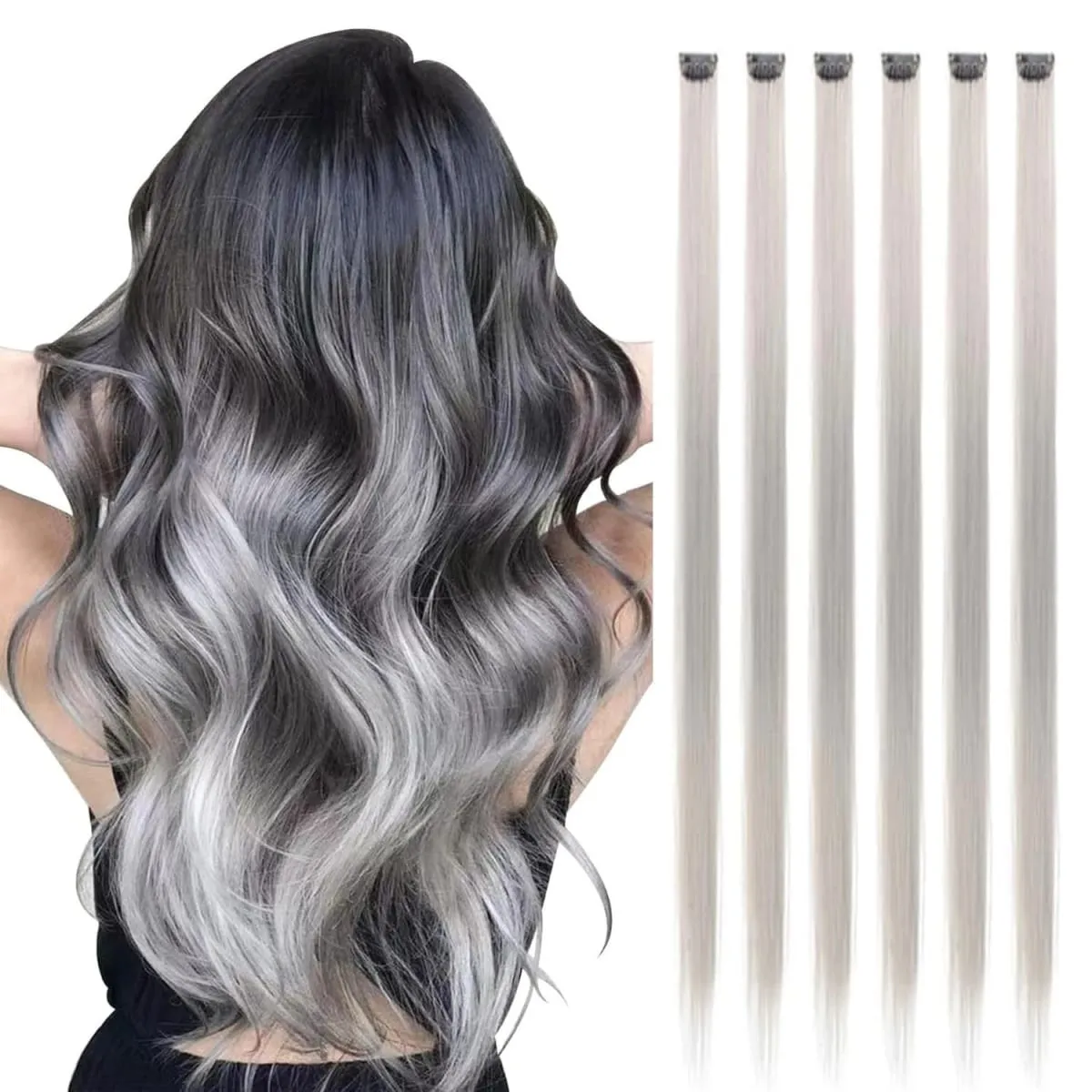 6 Pcs Clip Ins Hair Extensions 22 Inch Straight Colorful Clip In Hair Extensions Rainbow Party Highlights Synthetic Hairpiece — image 9