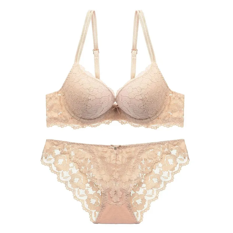 Elegant Women Lingerie Bra Set Padded Push Up Side Support Anti Sag Comfort Bustier