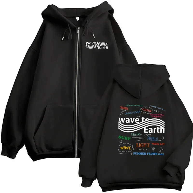 Korean Band Wave To Earth The Pieces Tour 2026 Zipper Hoodies Men Women Clothing Long Sleeve Vintage Oversized Coats Sweatshirt