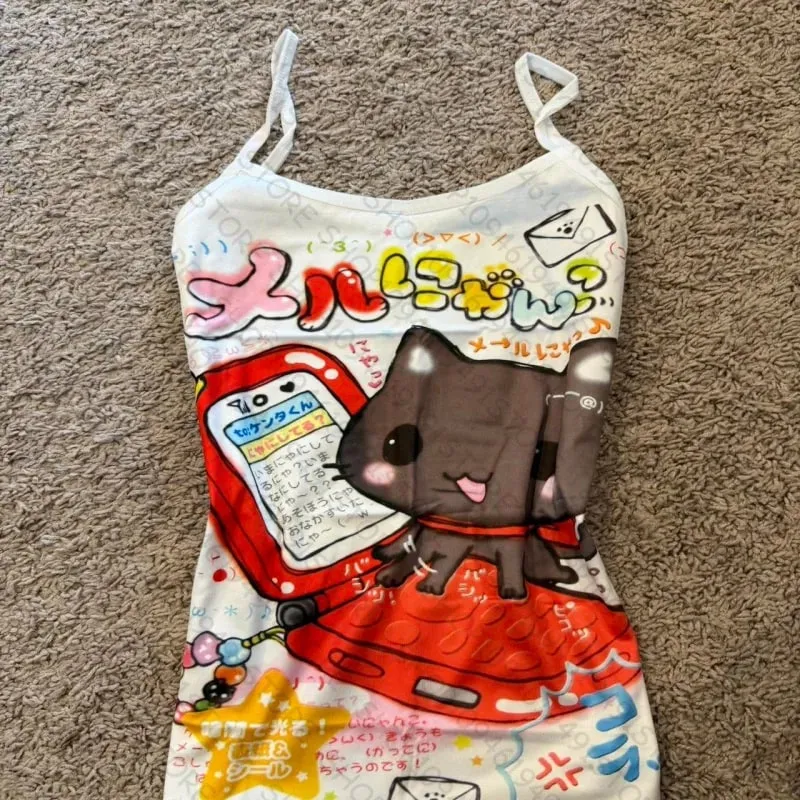 Y2K Manga Graphic Print Tank Top Women Summer Spaghetti Strap Cami Aesthetic Slim Fit Harajuku Streetwear Vest Tee — image 4