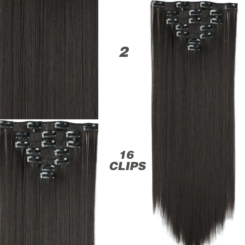 Synthetic 7Pcs/Set 22" Wavy Hairpiece Straight 16 Clips Hair Extensions Heat Resistant Styling False Hair — image 23