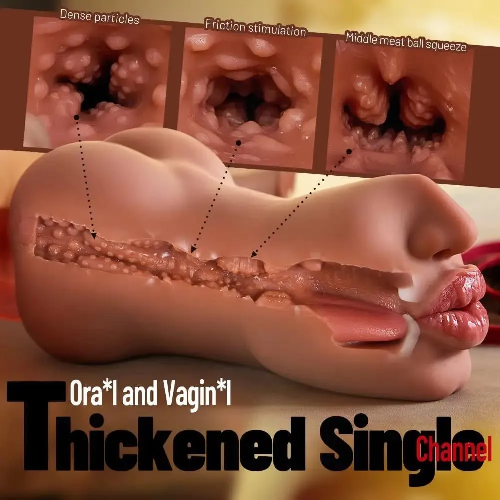 1pc Double-Ended Male Masturbation Sex Toy with Realistic Sexy Plump Lips Pocket Stroker Toy with Mouth Tongue&Textured Vagina — image 4