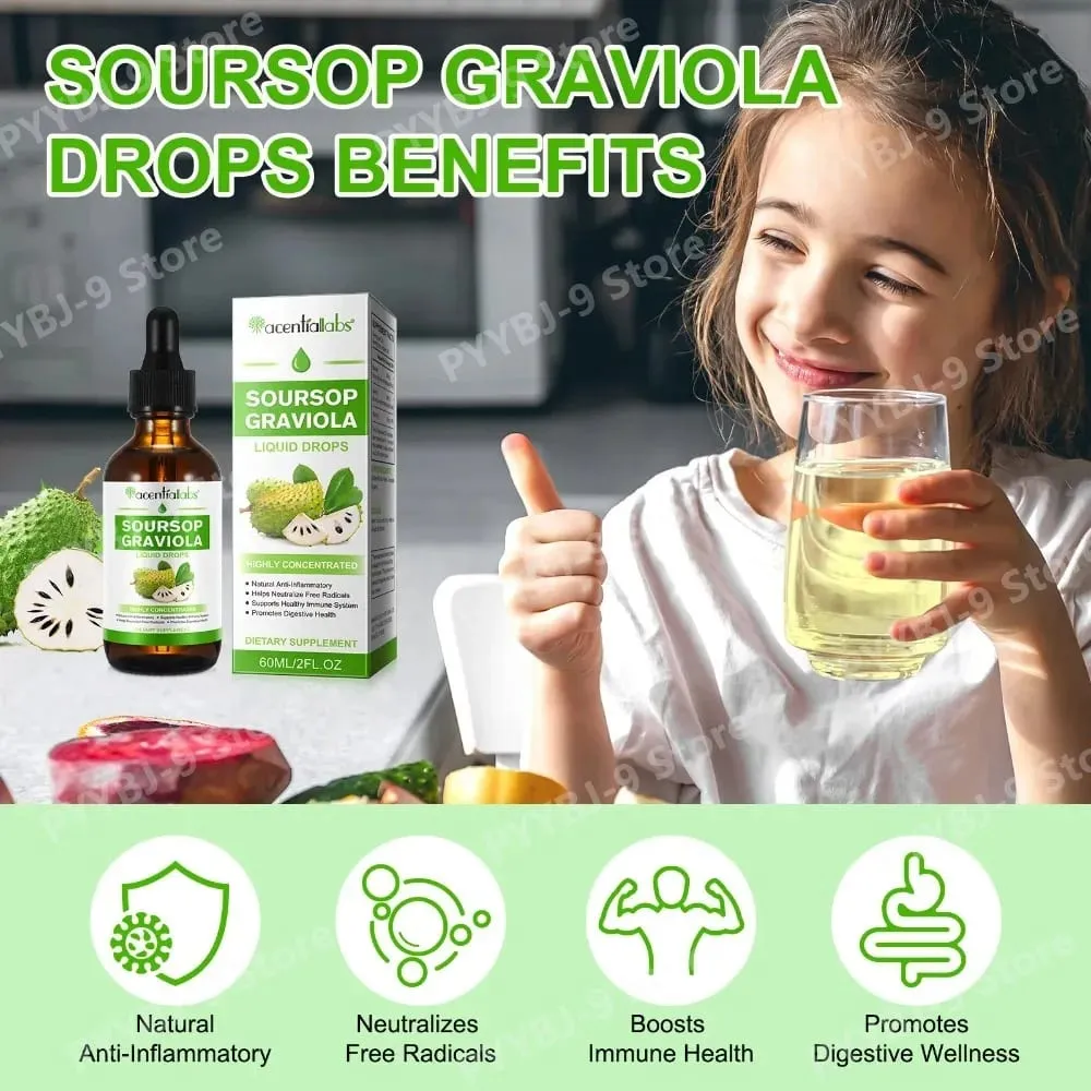 Acentiallabs venda quente 60ml graviola líquido amargo gotas suplementos dietéticos 100% puro orgânico graviola extrato para adlut — image 1