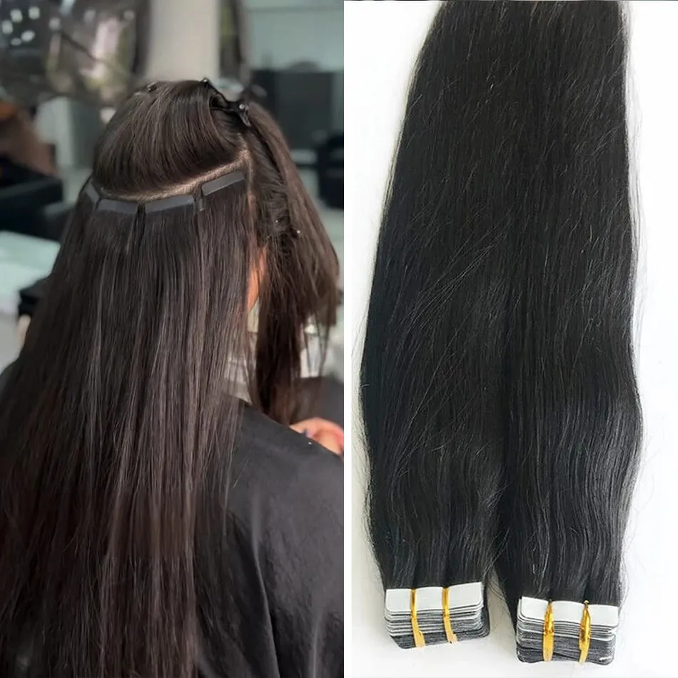 Tape In Straight 100 Human Hair Extensions Brazilian Hair Blonde Adhesive Extensions Skin Weft Black Brown 100% Real Human Hair — image 2
