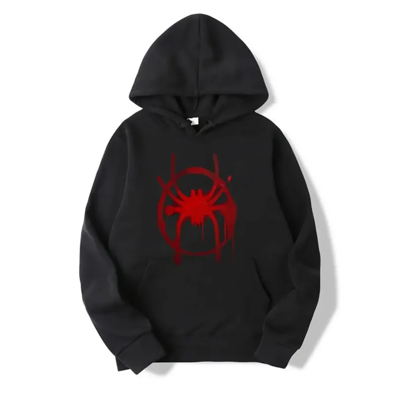 Roupas esportivas casuais masculinas e femininas. Novo moletom preto com capuz. Moletom masculino com estampa de símbolo de aranha Miles Morales.