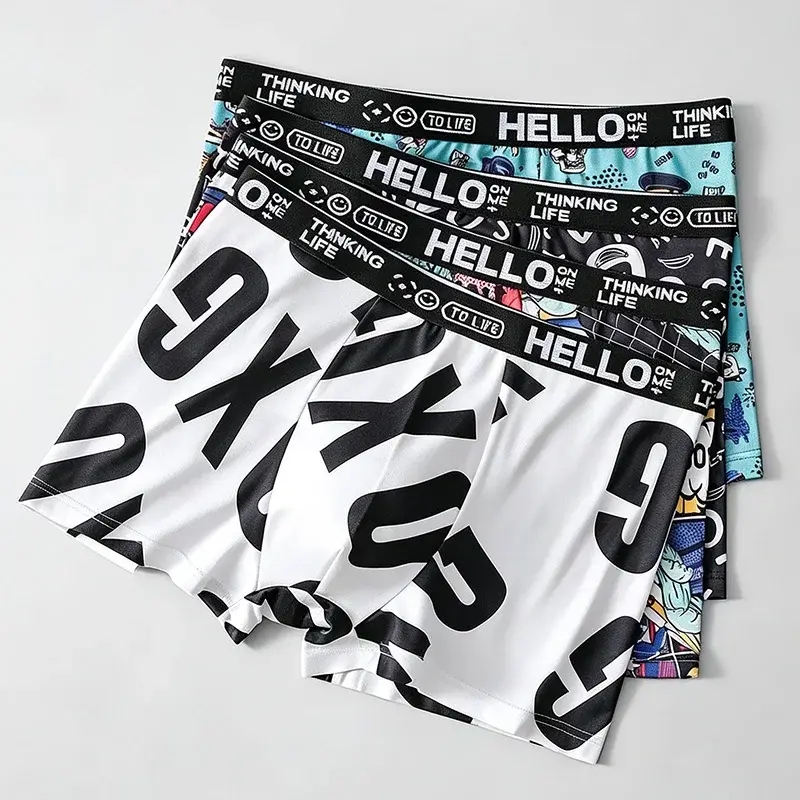4-Piece Set! Men's Underwear! Breathable Male Trend Boxer Shorts Male Youth Print Trend Shorts