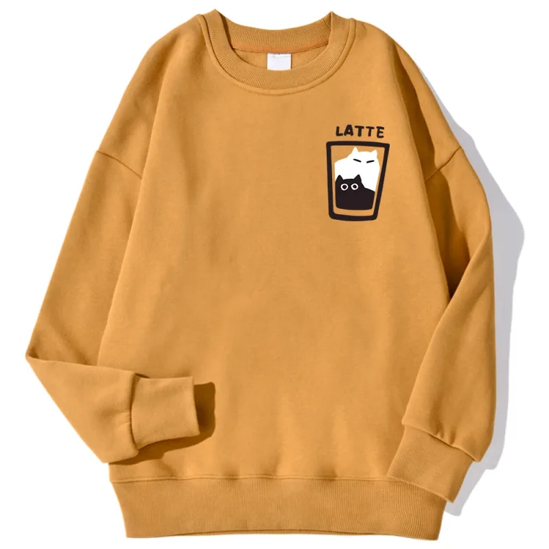 Cat Latte Cartoon Design Men Sweatshirt Fashion Casual Hooded Vintage Loose Hoodies Korean Fleece Clothing — image 2