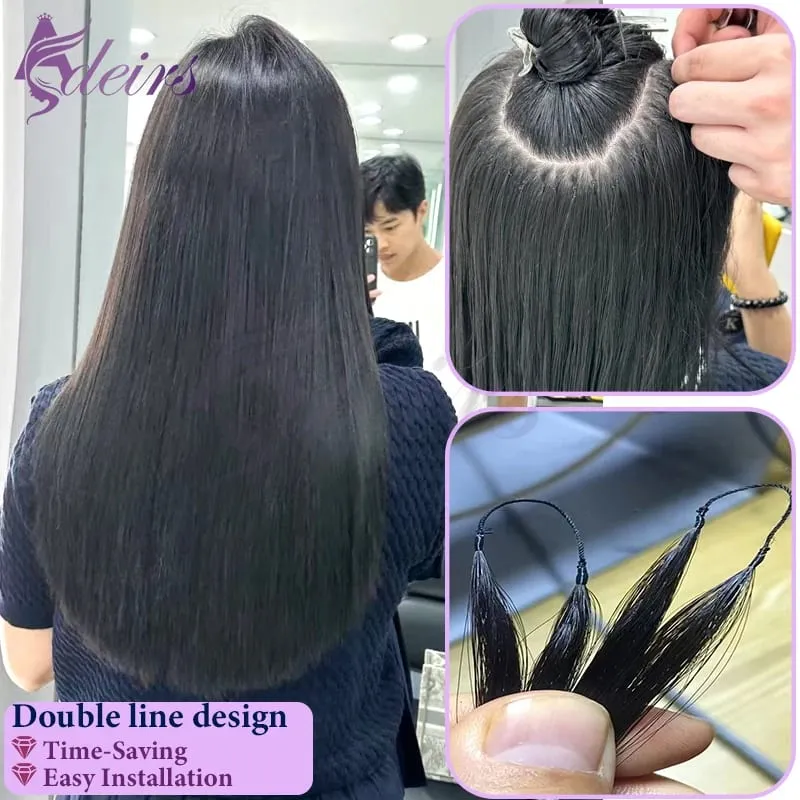 New Double-line Feather Hair Extensions Natural Real Human Hair Microring Hair Extensions Brown Blonde Color Straight — image 3