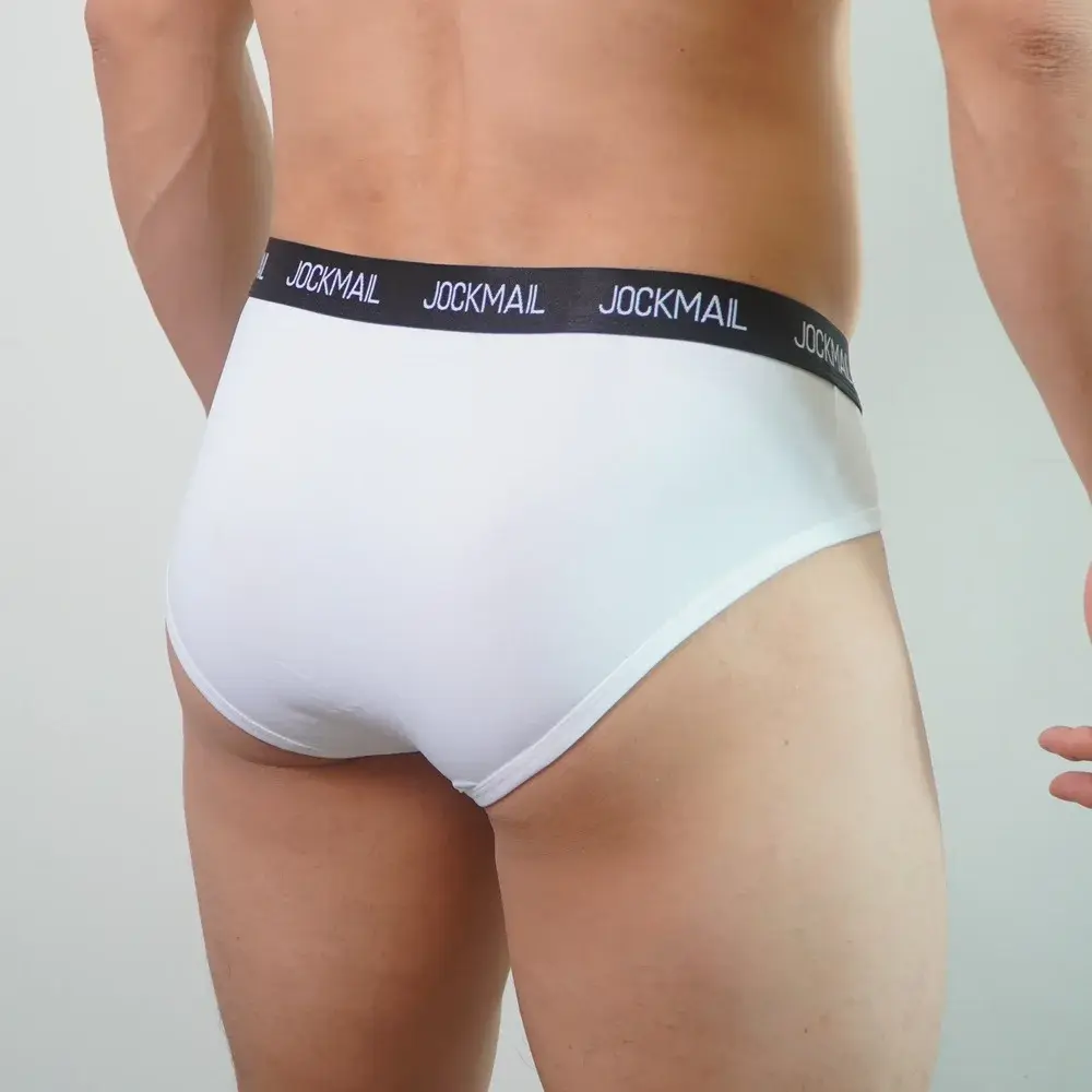 Jockmail Intimo da uomo Vita bassa Lettera sexy Sport traspirante Estate Slip in seta di ghiaccio Borsa grande in nylon Tinta unita Mutandine da uomo — image 13