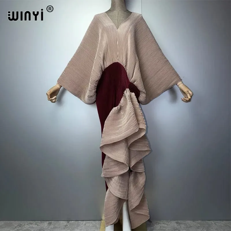Ny veckad tunn klänning med hög gaffel för dammode strandtäckande muslimska Kaftan Abaya Dubai lyx lång aftonklänning — image 7