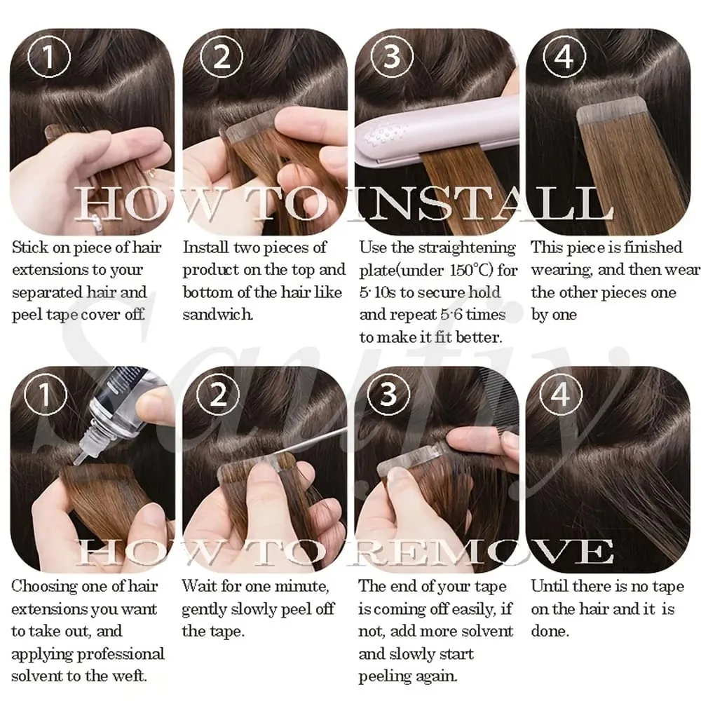 Fita reta loira em extensões de cabelo humano 20 unidades / pacote em linha reta natural preto loiro marrom fita ins extensões de cabelo 12-20 polegadas fita de trama de pele dupla face sem costura em extensões de cabelo para mulheres — image 8