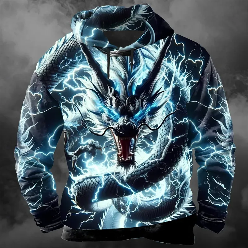 Men's 3D Lightning Dragon Print Hoodie Sweatshirts Fashion Cool Daily Long Sleeve Streetwear Pullover Fall Winter Tracksuit Coat — image 1