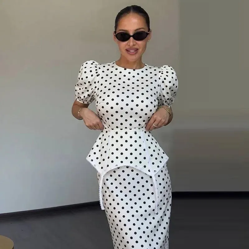 Vestido feminino estampa floral cetim gargantilha pescoço manga bufante cintura peplum vestidos maxi elegante vintage praia festa bodycon para mulheres — image 8