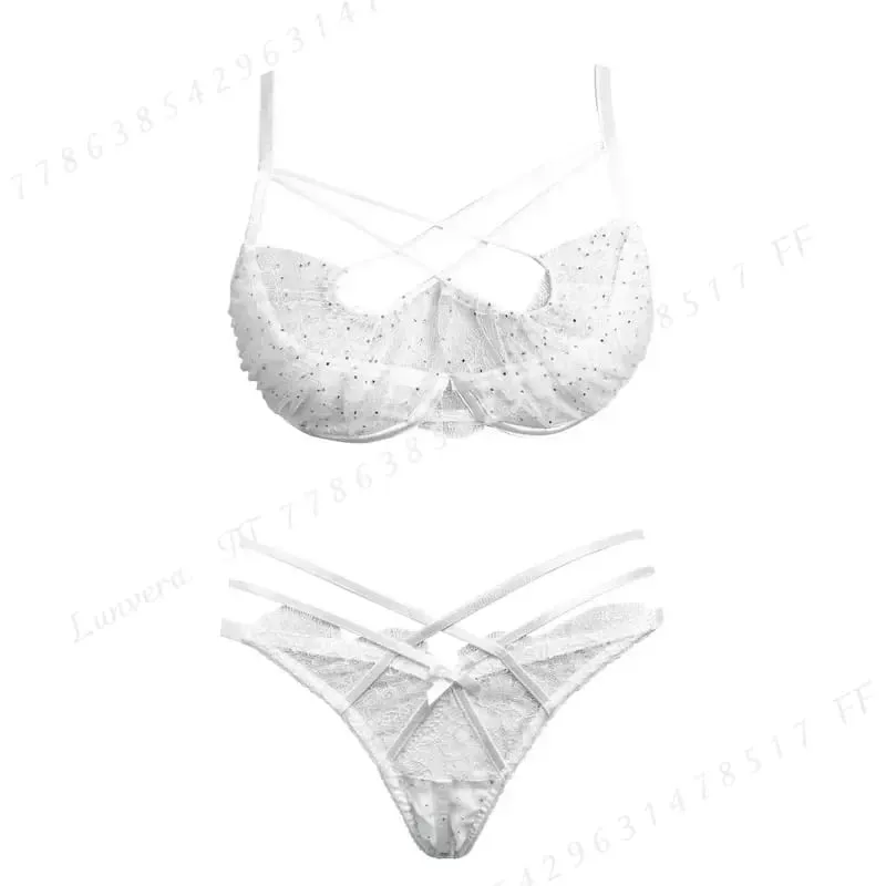 Summer Lace Embroidery Cross Tie Lingerie Set Sheer Mesh Push Up Bra Comfortable Daily Wear Underwear for Women Size 32-38