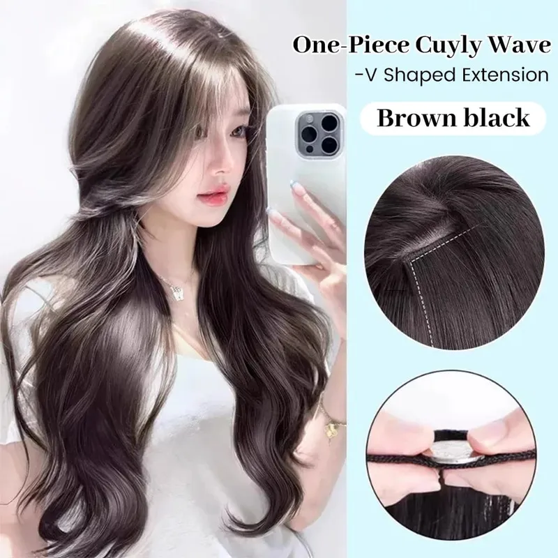 20Inch Synthetic Long Curly Wavy Layered V-Shaped Clip-in Hair Extension 4 Clip Heat Resistant Hairpiece para sa mga Babaeng Pang-araw-araw na Party — image 10