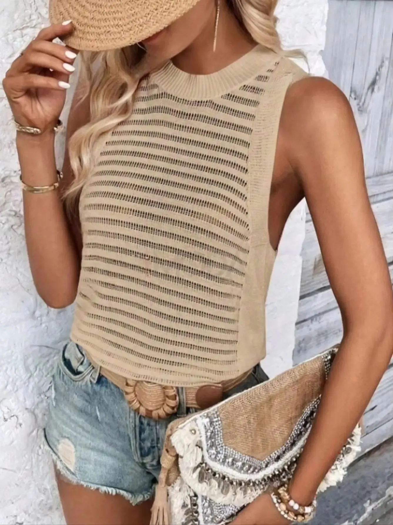 Women's Solid Color Knitted Sleeveless Top
