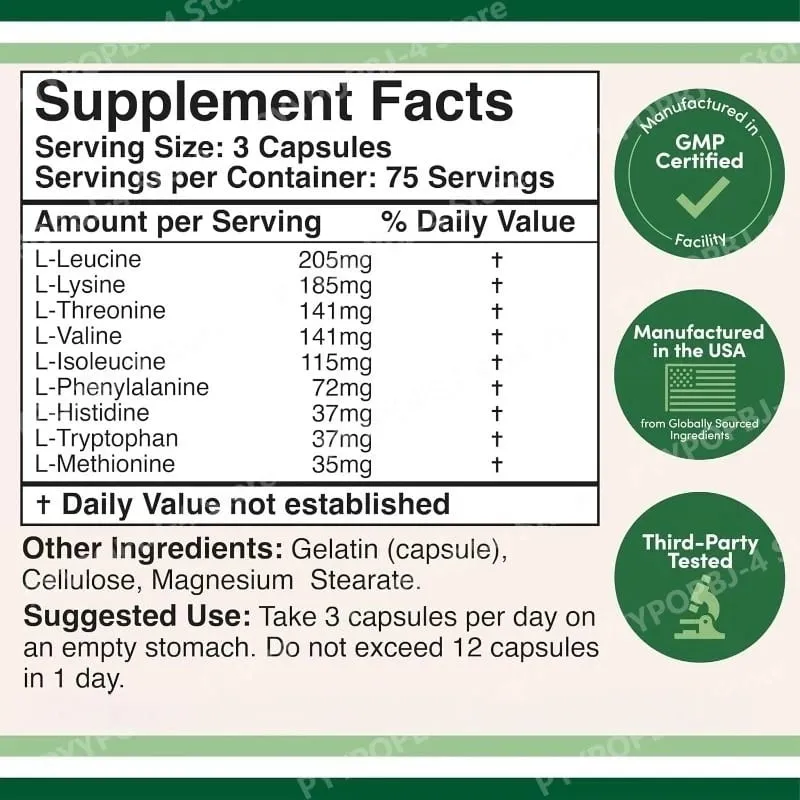 Essential Amino Acids 225 Capsules – All 9 Essential Aminos for Muscle Support & Nutrient Absorption — image 4