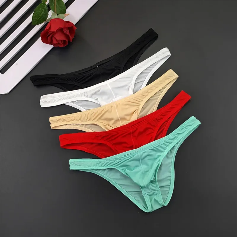 5Pcs New Youth Men's Ice Silk Brief U Pouch Underwear Low Waist Ultra Thin Transparent Underpants Sexy Plus Size Male Panties — image 21