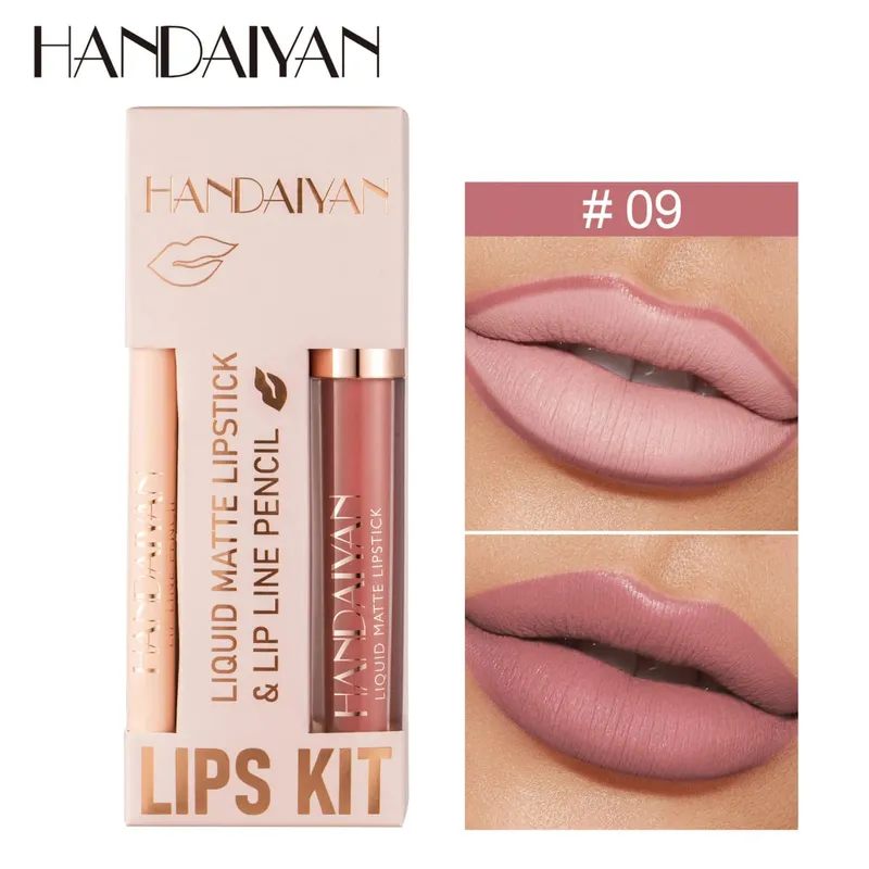 Pambabaeng 2-in-1 Lipstick Set na may Lip Liner Waterproof Long-lasting Korean Makeup Matte Finish Cosmetics Kit Libreng Pagpapadala — image 18