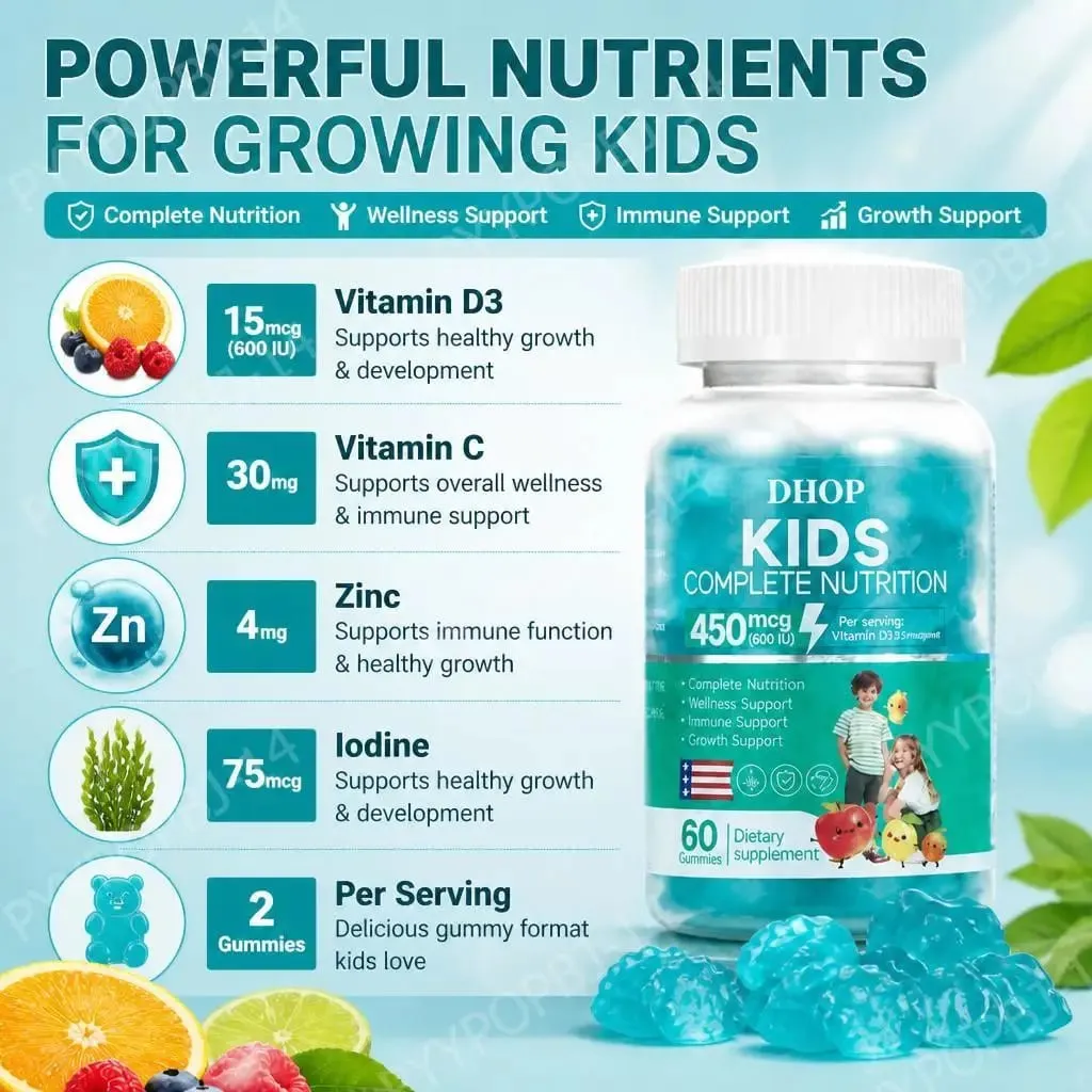 Kids Complete Nutrition Gummies with Vitamin D3 Zinc and Iodine for Immune Support and Growth Support Daily 60 Gummies — image 5