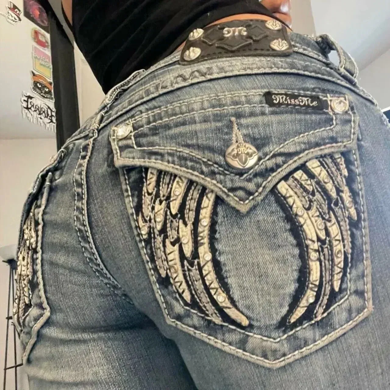 Gothic Japanese Retro Washed Anime Jeans Y2K Clothes Mens Anime Cartoon Character Pattern Baggy Jeans Mid Rise Wide Leg Trousers